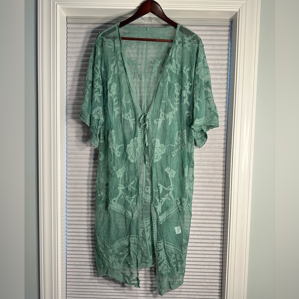 Green sheer lace duster G-28